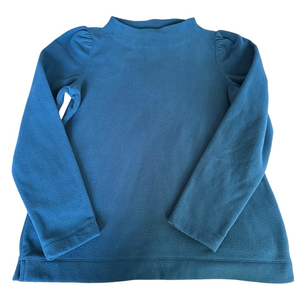 🔴Talbots Teal Blue Puff Sleeve Fleece Sweatshirt Size S Medium Mock Neck